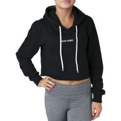 GymHero Hoodie CROP-VICTORIA bluzy damskie czarne M. Czarne bluzy damskie Gym Hero, s, bez wzorów, z bawełny, z krótkim rękawem, krótkie, z kapturem. Za 139,99 zł.
