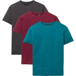 T-shirt (3 szt.) bonprix kobaltowo-turkusowy + czerwony rododendron + antracytowy melanż. Niebieskie koszulki męskie bonprix, s, bez wzorów, z dżerseju, z okrągłym kołnierzem, bez rękawów. Za 74,97 zł.