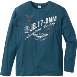 Shirt z długim rękawem bonprix niebieskozielony morski. Niebieskie koszulki męskie bonprix, s, z nadrukiem, bez kołnierzyka, z długim rękawem, długie. Za 44,99 zł.