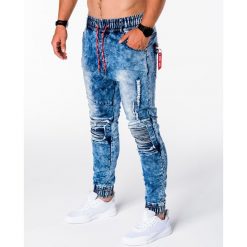 SPODNIE MĘSKIE JOGGERY P676 - NIEBIESKIE. Niebieskie joggery męskie Ombre Clothing, z bawełny. Za 89,00 zł.