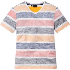 T-shirt Slim Fit bonprix biały w kolorowe paski. Białe paski męskie bonprix, s, w paski, bez kołnierzyka, bez rękawów. Za 44,99 zł.