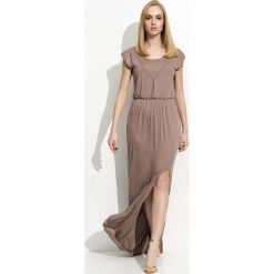 Cappuccino Maxi Sukienka z Rozcięciem na Boku. Szare długie sukienki Molly.pl, na co dzień, l, z dzianiny. Za 92,90 zł.