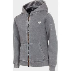 Bluza chłopięca (122-164) JBLM204 - szary melanż. Szare bluzy chłopięce 4F JUNIOR, bez wzorów, z dresówki, bez rękawów, z kapturem. Za 99,99 zł.