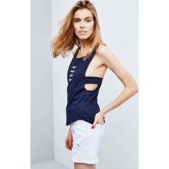 Bluzka damska. Niebieskie bluzki damskie Moodo, xl, bez wzorów, bez kołnierzyka, bez rękawów. Za 5,99 zł.