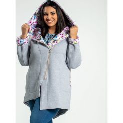 Szara bluza dresowa asymetryczny krój duże rozmiary kontrast OVERSIZE PLUS SIZE WIOSNA. Szare bluzy damskie Moda Size Plus Iwanek, z elastanu, eleganckie, bez kaptura. Za 199,90 zł.