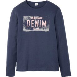 Shirt z długim rękawem bonprix ciemnoniebieski z nadrukiem. Niebieskie koszulki męskie bonprix, xl, z nadrukiem, z okrągłym kołnierzem, z długim rękawem, długie. Za 49,99 zł.