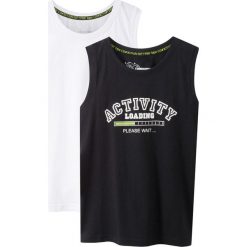 Koszulka bez rękawów (2 szt.) bonprix czarno-biały z nadrukiem. Czarne t-shirty chłopięce bonprix, z nadrukiem, bez rękawów. Za 19,98 zł.