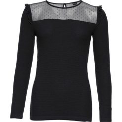 Sweter z siatkową wstawką bonprix czarny. Czarne swetry damskie marki bonprix, bez wzorów, bez rękawów, bez kaptura. Za 99,99 zł.