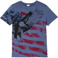 T-shirt Slim Fit bonprix indygo. Niebieskie t-shirty męskie bonprix, s, z nadrukiem, bez kołnierzyka. Za 44,99 zł.