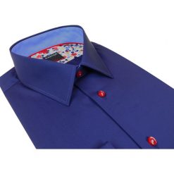 Granatowa koszula męska Kastor z kontrastami w kwiaty K67. Czerwone koszule męskie s, z aplikacjami, z tkaniny, eleganckie. Za 125,10 zł.