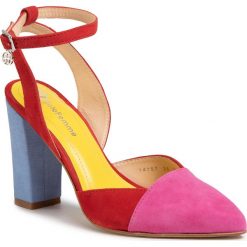 Sandały SOLO FEMME - 14157-82-K93/G13-05-00 Fuksja/Czerwony/Błękit. Czerwone klapki damskie Solo Femme, bez wzorów, ze skóry, bez obcasa, na obcasie. Za 339,00 zł.