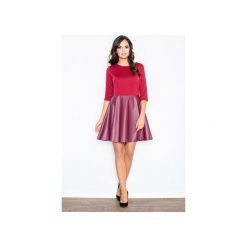 Sukienka M162 Bordo. Czerwone sukienki damskie FIGL, xl, bez wzorów, ze skóry, bez kołnierzyka, bez rękawów, rozkloszowane. Za 139,00 zł.