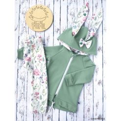 KOMPLET Królik- brudna mięta+polne kwiaty. Bluzy niemowlęce Pakamera, w kwiaty, bez rękawów, bez kaptura. Za 155,00 zł.