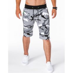 Krótkie spodenki męskie dresowe W055 - szare/moro. Szare spodenki i szorty męskie Ombre Clothing, s, moro, z bawełny, krótkie. Za 29,00 zł.