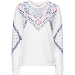 Bluzy rozpinane damskie: Bluza z nadrukiem bonprix biel wełny z nadrukiem