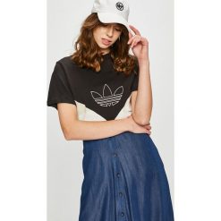 Adidas Originals - Top. Szare topy damskie marki adidas Originals, z aplikacjami, z bawełny, z okrągłym kołnierzem. Za 149,90 zł.