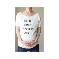Biały ciążowy oversize tshirt arbuz. Białe t-shirty damskie One mug a day, s, z nadrukiem, z bawełny, bez kołnierzyka, z krótkim rękawem. Za 95,00 zł.