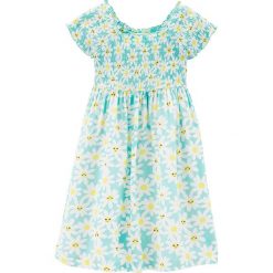 Sukienka w kolorze turkusowo-biało-żółtym. Sukienki niemowlęce Carter's. W wyprzedaży za 59,95 zł.