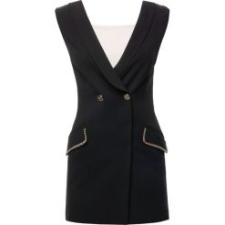 Sukienka koktajlowa Elisabetta Franchi AB-817-92E2-V399. Czarne sukienki damskie Elisabetta Franchi, na lato, bez wzorów, z elastanu, bez kołnierzyka, bez rękawów. W wyprzedaży za 1019,00 zł.