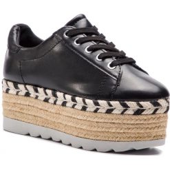 Espadryle GUESS - Gracen FL6GRC LEA13 BLACK. Czarne espadryle damskie Guess, z aplikacjami, ze skóry ekologicznej, bez obcasa, na koturnie. W wyprzedaży za 289,00 zł.