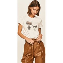 Karl Lagerfeld - T-shirt. Białe bluzki damskie KARL LAGERFELD, s, z aplikacjami, z bawełny, z okrągłym kołnierzem. Za 489,90 zł.