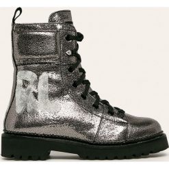 Karl Lagerfeld - Workery skórzane. Szare workery damskie ze skóry, z okrągłym noskiem, na sznurówki. W wyprzedaży za 799,90 zł.