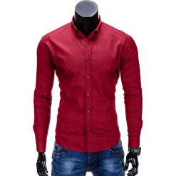 KOSZULA MĘSKA ELEGANCKA Z DŁUGIM RĘKAWEM K219 - BORDOWA. Czerwone koszule męskie na spinki Ombre Clothing, m, z bawełny, z klasycznym kołnierzykiem, z długim rękawem. Za 49,00 zł.
