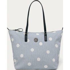 Tommy Hilfiger - Torebka. Niebieskie torby damskie na zakupy TOMMY HILFIGER, w paski, z bawełny, na ramię, duże, bez dodatków. Za 399,90 zł.