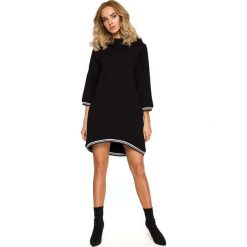 Czarna Dzianinowa Asymetryczna Sukienko-Bluza z Kapturem. Czarne bluzy damskie Molly.pl, s, bez wzorów, z bawełny, bez rękawów, z kapturem, trekkingowe. Za 154,90 zł.