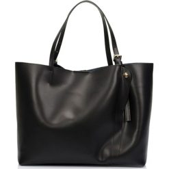 Shopper bag damskie: Skórzany shopper bag w kolorze czarnym – 45 x 40 x 18 cm