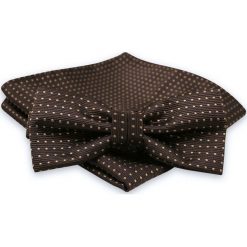 Brązowa Mucha Męska -ALTIES- z Taką Samą Poszetką, w Beżowe Kropki, Groszki MUALTS0517. Pomarańczowe muszki męskie Alties, na imprezę, w paski, eleganckie. Za 39,00 zł.