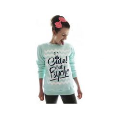 Bluza Miętowa Cute but Psycho!. Zielone bluzy z nadrukiem damskie marki ŁAP NAS, m, z bawełny. Za 159,00 zł.