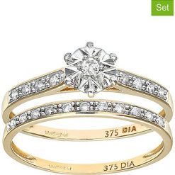 Złote pierścionki (2 szt.) z diamentami. Żółte pierścionki damskie REVONI, z diamentem, złote. W wyprzedaży za 1299,95 zł.