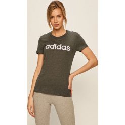 Adidas - T-shirt. Szare topy damskie Adidas, s, z nadrukiem, z bawełny, casualowe, z okrągłym kołnierzem. Za 79,90 zł.