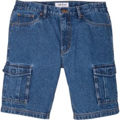Bermudy dżinsowe bojówki Regular Fit, z elastycznymi wstawkami po bokach w talii bonprix niebieski "stone”. Niebieskie jeansy męskie bonprix, m, bez wzorów, z jeansu. Za 79,99 zł.