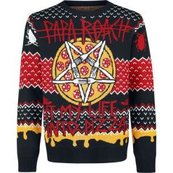 Papa Roach Holiday Sweater 2018 Sweter z dzianiny wielokolorowy. Czarne swetry klasyczne męskie Papa Roach, xl, z napisami, z dzianiny, z dekoltem na plecach. Za 264,90 zł.