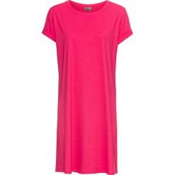 Sukienka shirtowa bonprix różowy hibiskus. Różowe sukienki damskie bonprix, bez wzorów, bez kołnierzyka, z krótkim rękawem, krótkie, mini. Za 44,99 zł.