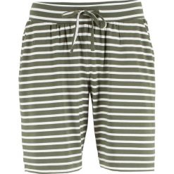 Bermudy z dżerseju bonprix oliwkowo-biel wełny w paski. Zielone szorty damskie bonprix, w paski, z wełny. Za 37,99 zł.