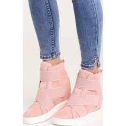 Różowe Sneakersy Merni. Różowe koturny damskie Born2be, z paskami. Za 129,99 zł.