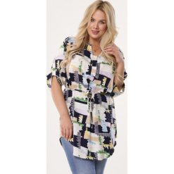 Beżowo-Granatowa Tunika Social Rule. Brązowe tuniki damskie Born2be, xl, w paski, bez kołnierzyka, bez rękawów. Za 59,99 zł.