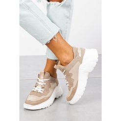 Beżowe sneakersy kati buty sportowe sznurowane 7037. Brązowe buty sportowe damskie Kati, ze skóry. Za 298,99 zł.
