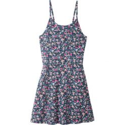 Sukienka shirtowa dziewczęca bonprix ciemnoniebieski w kwiaty. Niebieskie sukienki dziewczęce bonprix, z nadrukiem, bez rękawów, rozkloszowane. Za 32,99 zł.