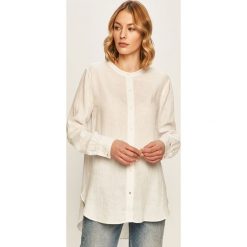 Tommy Hilfiger - Koszula. Białe bluzki damskie TOMMY HILFIGER, bez wzorów, ze lnu, casualowe, ze stójką, z długim rękawem. W wyprzedaży za 289,90 zł.