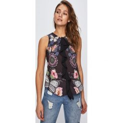 Desigual - Top. Czarne bluzki damskie Desigual, s, w kwiaty, z poliesteru, z okrągłym kołnierzem, bez rękawów. W wyprzedaży za 159,90 zł.