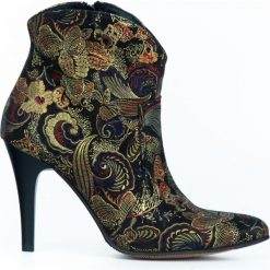 Botki na szpilce - skóra naturalna - model 435 - kolor złota mozaika. Żółte botki damskie Zapato, z jeansu, eleganckie, na wysokim obcasie, na obcasie, bez zapięcia. W wyprzedaży za 319,00 zł.