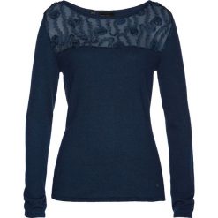 Sweter z koronką i kaszmirem bonprix ciemnoniebieski. Niebieskie swetry klasyczne damskie marki bonprix, w koronkowe wzory, z kaszmiru. Za 109,99 zł.