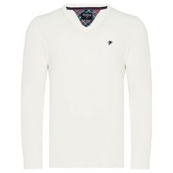 Sweter w kolorze ecru. Białe swetry męskie Denim Culture, s, z haftami, z bawełny, bez kołnierzyka, bez kaptura. W wyprzedaży za 114,95 zł.