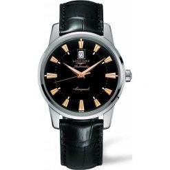 LONGINES CONQUEST HERITAGE L1.645.4.52.4. Czarne zegarki męskie marki LONGINES, ze stali. Za 8180,00 zł.