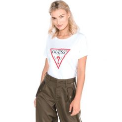 Guess Koszulka Biały. Białe t-shirty damskie Guess, m, z aplikacjami, z bawełny, bez kołnierzyka. Za 163,95 zł.