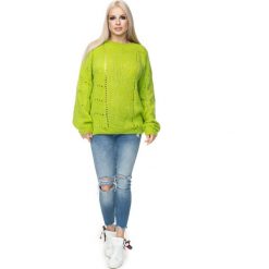 Sweter oversize ażurowy limonka. Swetry damskie e-margeritka.pl, s, bez wzorów, z poliesteru, bez rękawów, bez kaptura. Za 119,99 zł.